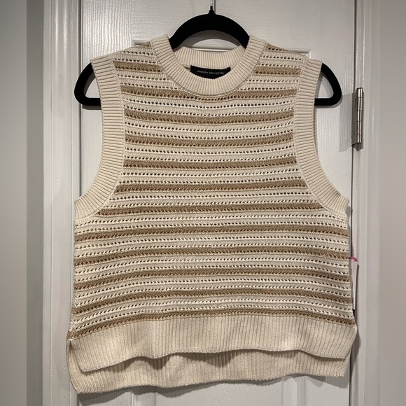NWT French Connection Size S Ivory Gold Stripe Cotton Blend Sleeveless Knit Top - Picture 1 of 12